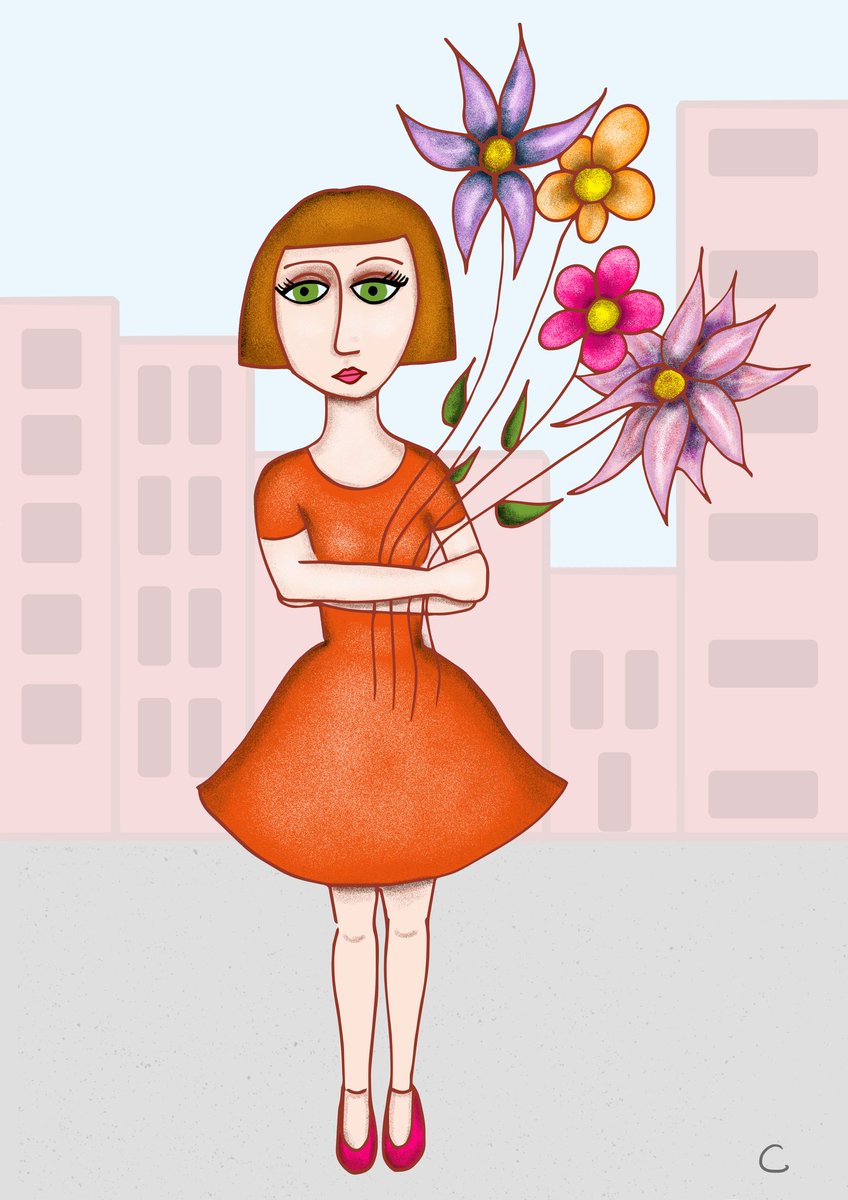 Catcrea On Twitter Femme Avec Fleurs Woman With Flowers