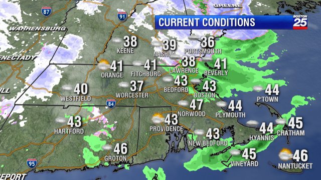 Last of the rain (&amp; snow) slowly shifting offshore. Wind Advisory remains in effect until 4pm, gusts 35-40mph. <a href="/boston25/">Boston 25 News</a>