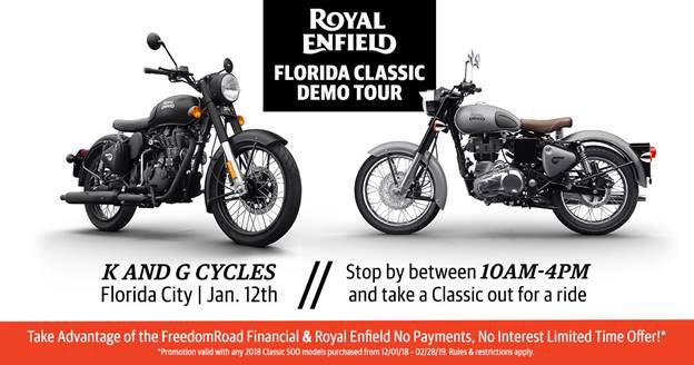 royalenfieldsf's tweet photo. We are excited to host the representatives of Royal Enfield of North America! They  will be sponsoring the Royal Enfield Florida Classic Demo Tour event at our location on Saturday January 12, 2019. Stop by and take a ride with us!! Call us at 305-749-5599 to schedule your ride!! https://t.co/GbVXpX2w0d