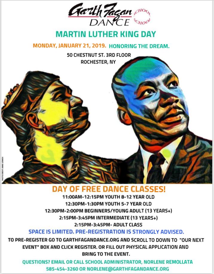 Happy New Year, Twitter! 👋🏿👋🏾👋🏽👋🏼👋🏻
It's time for our annual tradition since 1997: Honoring the memory of Martin Luther King Jr. through dance! Monday, January 21st, 2019 is a day of free classes. Pre-register on our site because space is limited! Link in bio for more info!