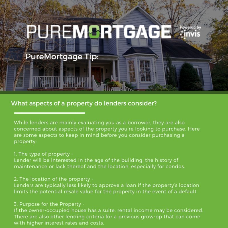 Mid-Week Mortgage Tip: What aspects of a property do lenders consider? 
•
Click here to book a no-obligation chat with PureMortgage to discuss your mortgage options: qoo.ly/uky7s
•
•
•
#mortgageadvice #midweekmortgagetip