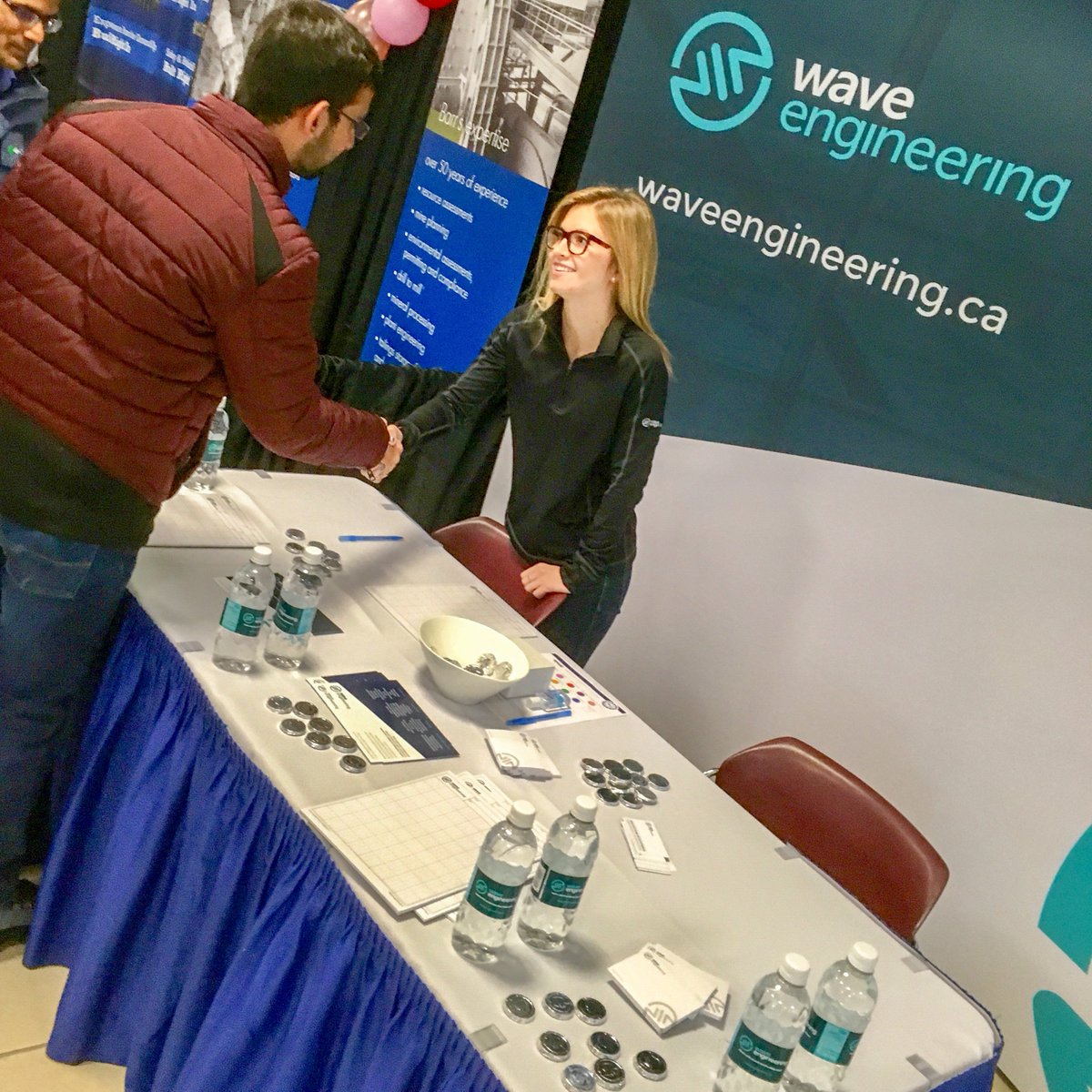 WaveEngineering's tweet photo. We are taking some time today to speak with @UAlbertaESS students about the benefits of working for #WaveEngineering! If you're around, come say hi! 👋#MeetMeAtTheCareerFair #ESSCareerFair https://t.co/3NEaL5bmY5
