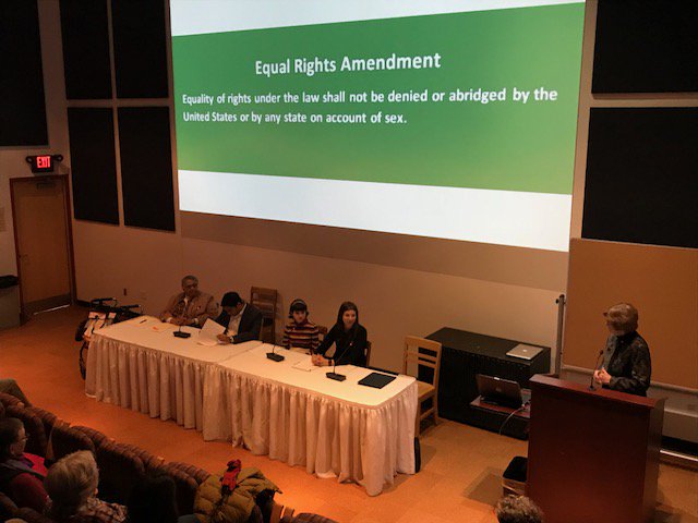 HollinsU's tweet photo. "The time is now for us to do this." Members of the @HollinsU and local communities gathered tonight in Niederer Auditorium for a panel discussion and reception in support of Virginia's ratification of the #EqualRightsAmendment. #OneMoreStateTo38 https://t.co/T1lC6UPF1c
