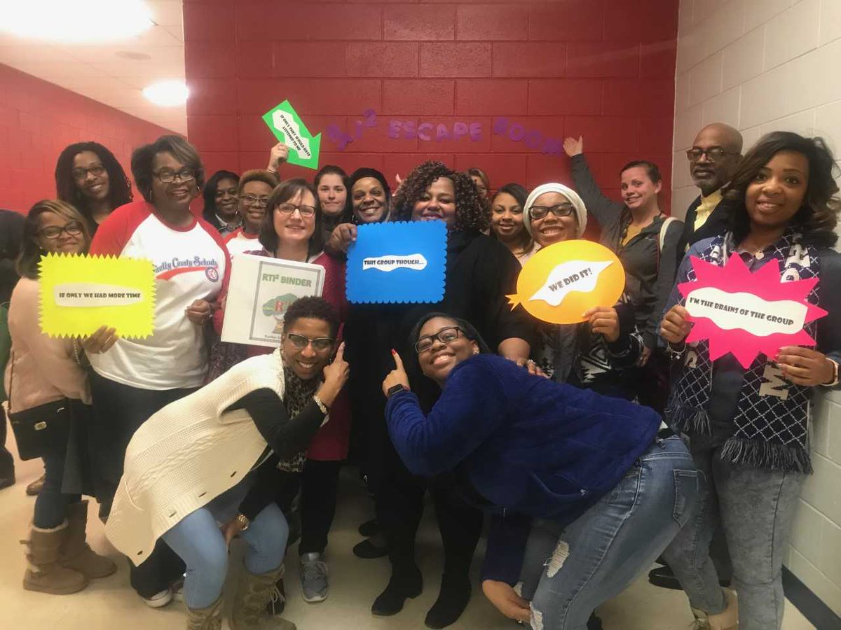 We escaped the RTI2 Escape Room! Teamwork at its finest. The RTI2 advisors &amp; all the presenters deserve a shout-out. Our DLD P.D. sessions were informative. I enjoyed learning how to deliver high quality RTI2 instruction. #scsis901 #weare901 #rbmbulls #scsk12unified