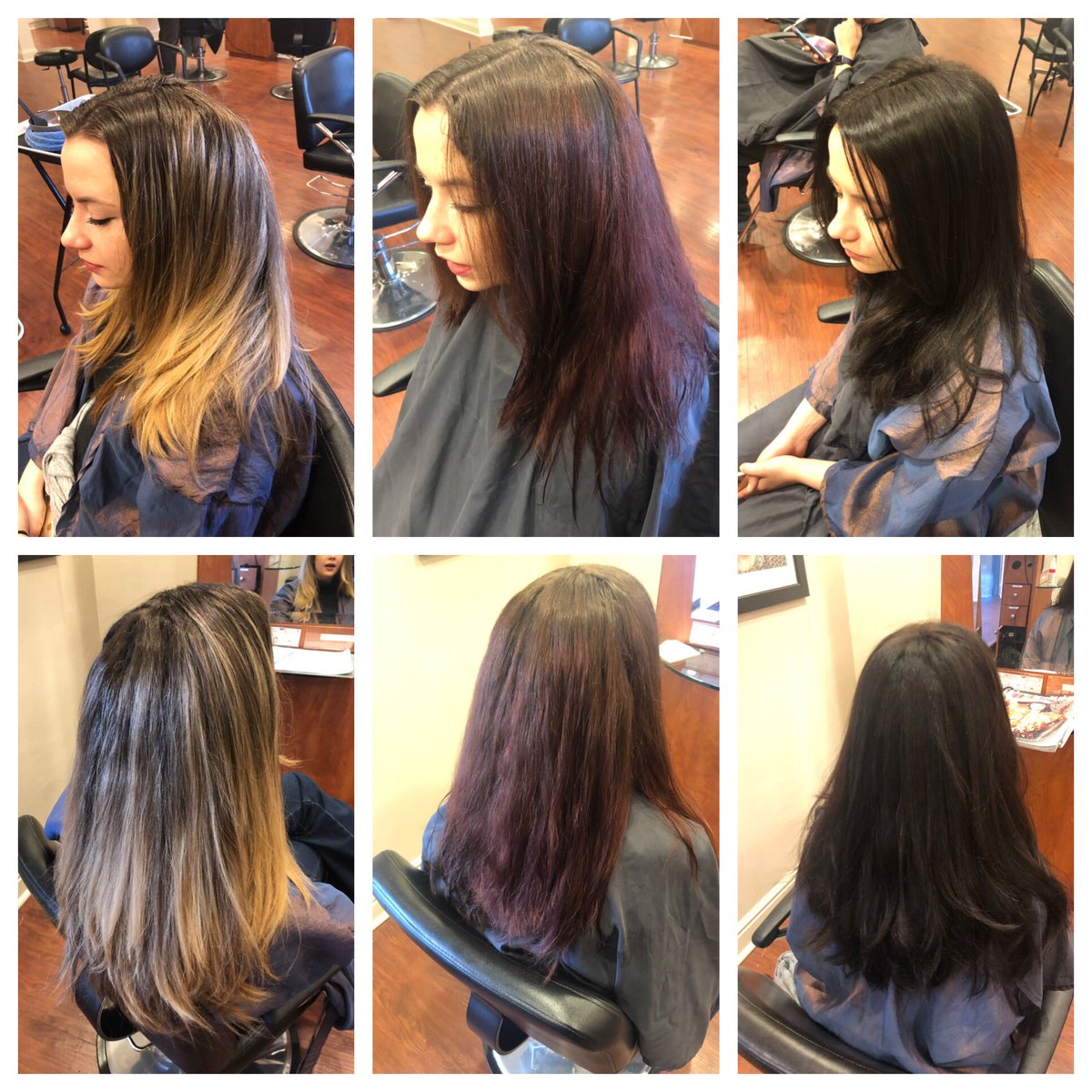 Corrective colour- guest wanted a rich dark chestnut. We had to fill the blonde with missing pigment then reapply with the dark chestnut. This process took about 3.5 hours.
Stylist Lauren, Gabe and Olive. #HairColor #PittsburghStyle
