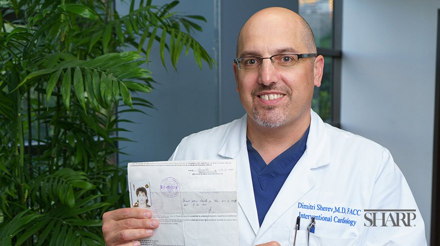 sharphealthcare's tweet image. Dr. Dimitri Sherev left Bulgaria for the U.S., where he began a career in medicine. Read his story and how his experience as a #politicalrefugee and immigrant shaped the way he practices #cardiology today.  ➔ spr.ly/6010EMvQ6 #WeAreSharp