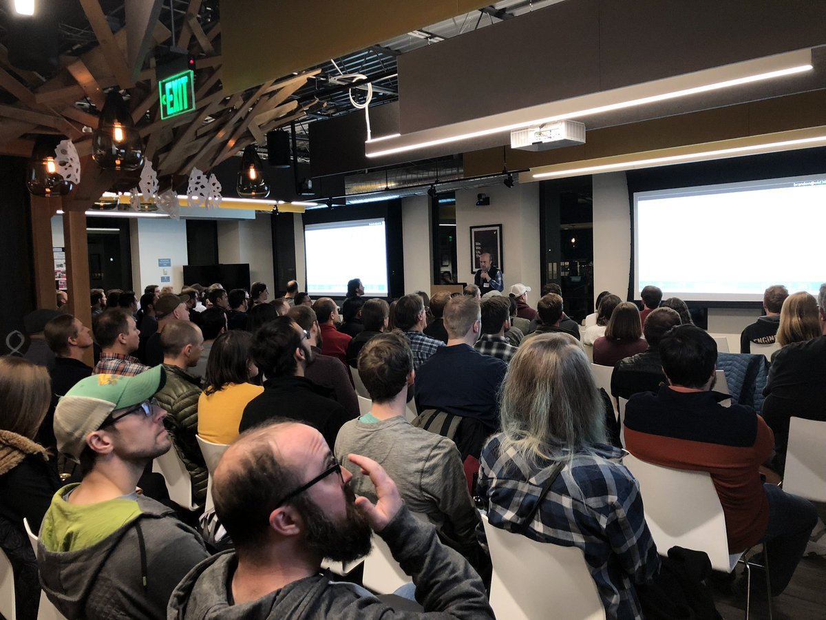 BoulderPython's tweet image. Here we go, @brandon_rhodes talks us through Design Patterns in Python. It's a packed house at @TwitterBoulder!