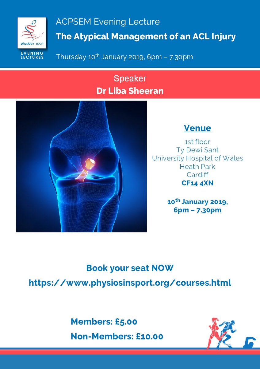 In about 20 hours time, the <a href="/physiosinsport/">ACPSEM</a> will be running an evening talk on the atypical management of an ACL injury. Hope to see you there!

(The website is currently under maintenance, so if you bring money with you to pay on the door £5 for members, £10 for non-members)