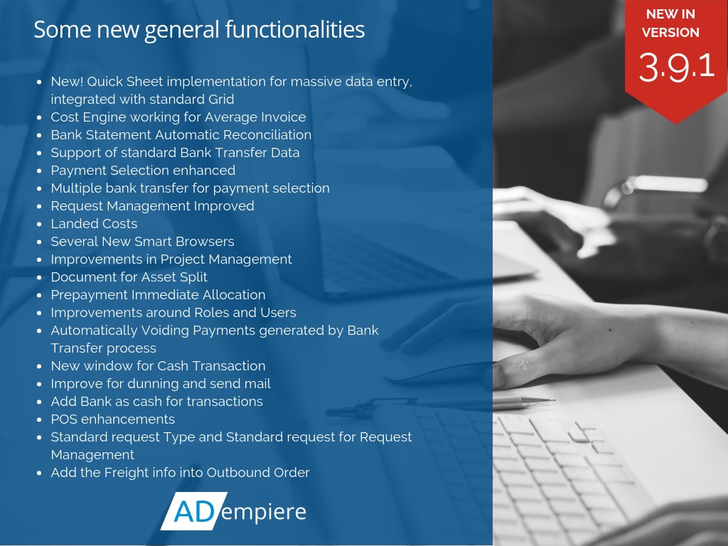 ADempiereERP's tweet photo. Some @ADempiereERP 3.9.1 version More Functionality is now available.
#ERP #opensource @adempiere 
https://t.co/ncO4hj22bE https://t.co/HF95DovcSv