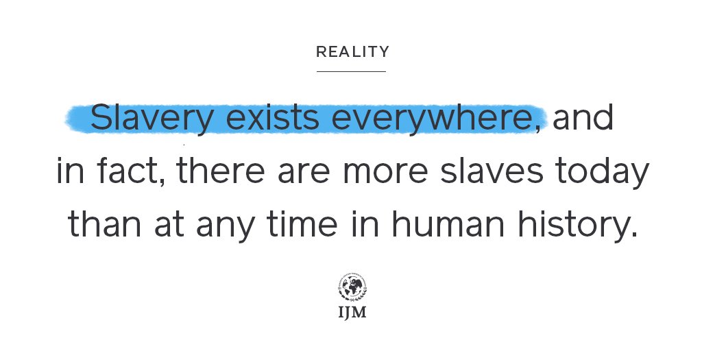IJM's tweet image. MYTH: Modern slavery doesn't exist.
REALITY: Slavery exists everywhere, and there are more slaves today than at any time in human history.
#HumanTraffickingAwarenessMonth