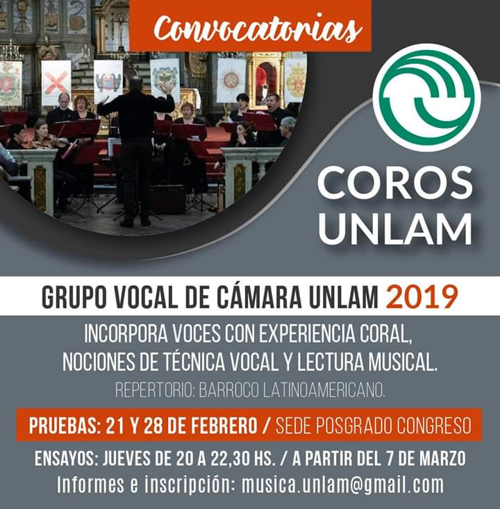 ConciertosUnlam's tweet photo. CONVOCATORIA DE VOCES. #barrocolatinoamericano #MusicaVirreinal #musicaColonial #Coro https://t.co/oM4sKuU6d2