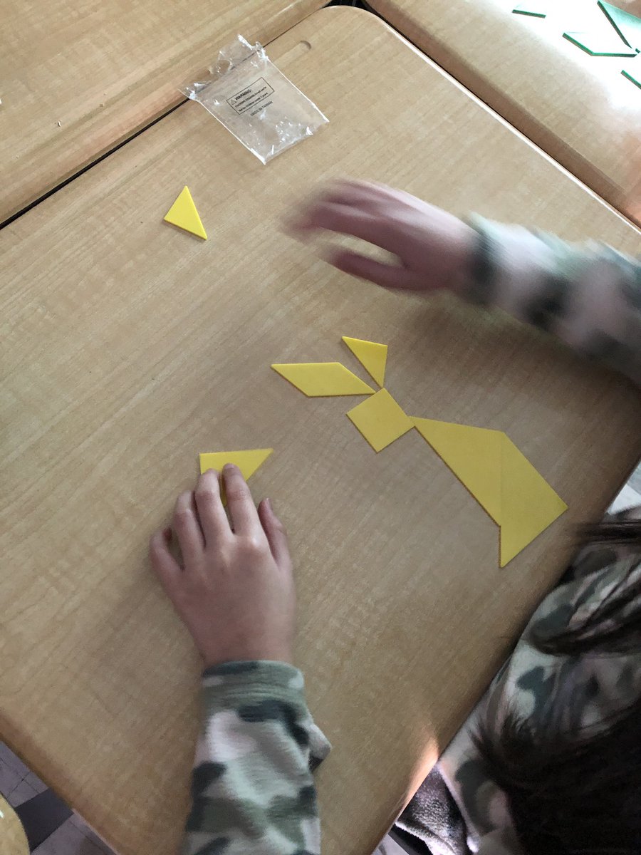 MrsPeterka's tweet image. Solving tangram puzzles in Grandfather Tang’s Story by Anne Tompert #2dgeometry #spatialsense