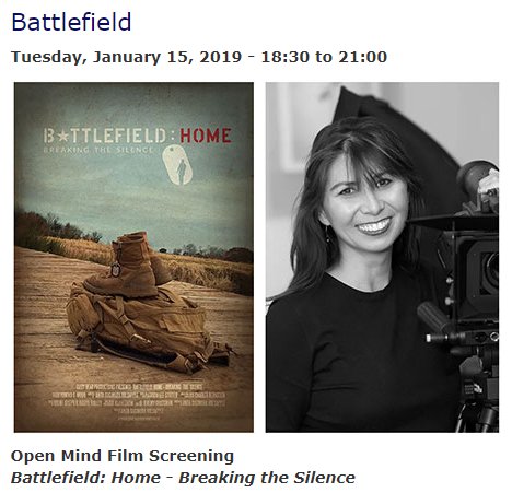 griz1's tweet photo. Next week! 1/15/19  @UCLASemelFriend #OpenMind Screening of:
@BattlefieldHome a multi-generational family journey that intimately describes the invisible wounds of war. Post-movie discussion with: Director @docpro11 @Operation_Mend #MelGideon #DrDDavidson https://t.co/y8PoZivy3O https://t.co/dekKsNl7Q8