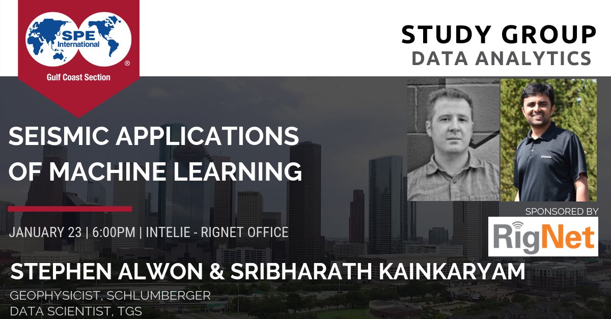 SPEGCS's tweet photo. Interested in seismic applications of machine learning? Come and attend the #SPEGCS Data Analytics Seminar on January 23rd! Presentation by Stephen Alwon and Sribharath Kainkaryam.
https://t.co/eP546cfsA4 #MachineLearning #Seismic #SaltModel #GANs #CNN https://t.co/TujL7g8BO3