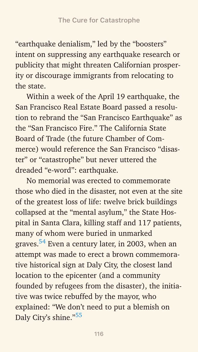 “Professor John C. Branner wrote of this time: ’There was a general disposition that almost amounted to concerted action for the purpose of suppressing all mention of that earthquake. . . . There hasn’t been an earthquake [was] the sentiment we heard.’” — Robert Muir-Wood