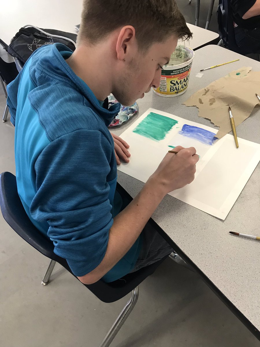 RidgeArts's tweet photo. High school beginning art students are experimenting with water colors!  Thankful for YouTube since watercolor painting is Mr. Lawson’s weakness! https://t.co/U9uU53qIt1