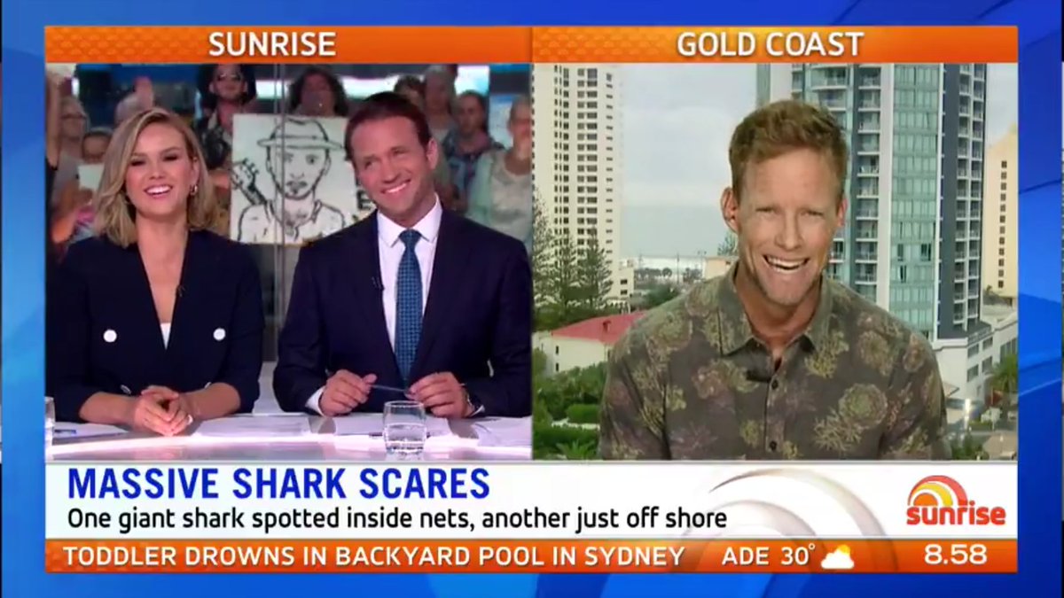 Joel Hurrey (@hurreyjoel) on Twitter photo A smile and my job is done. Thanks <a href="/sunriseon7/">Sunrise</a> #sun7 #Sharks #greatwhite A smile and my job is done. Thanks <a href="/sunriseon7/">Sunrise</a> #sun7 #Sharks #greatwhite