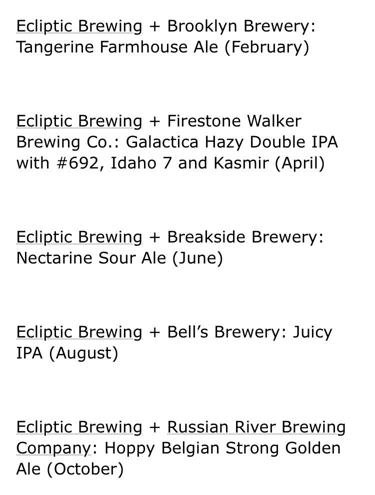 Beervana's tweet photo. John Harris and @EclipticBrewing are celebrating 5 years this year. Look at this list and see if you can tell in what regard Mr John is held by his colleagues. That’s quite a list of all-stars. https://t.co/l2H8U7SrnZ