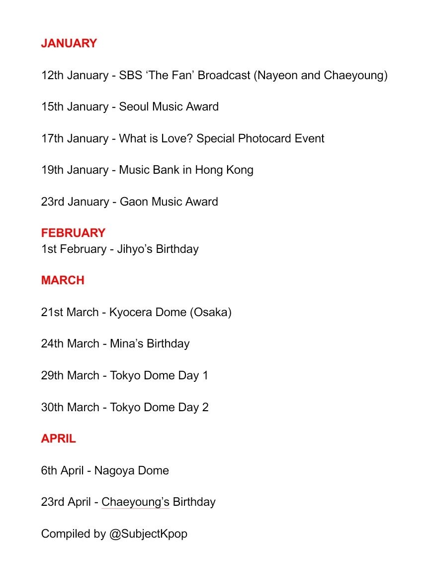 SK on Twitter: "[190110] TWICE's upcoming schedule in 2019 #TWICE #트와이스…