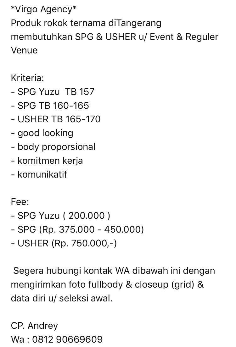 <a href="/Seputar_Event/">Info Event SPG/SPB</a> <a href="/SpgEventID/">SPG Usher Model MC</a> <a href="/modelspgevent/">Model SPG Event</a> <a href="/pakarSPG/">Pakar SPG</a>  <a href="/lokerspg/">LokerSPG</a> <a href="/VirgoAgency/">Virgo Agency</a>