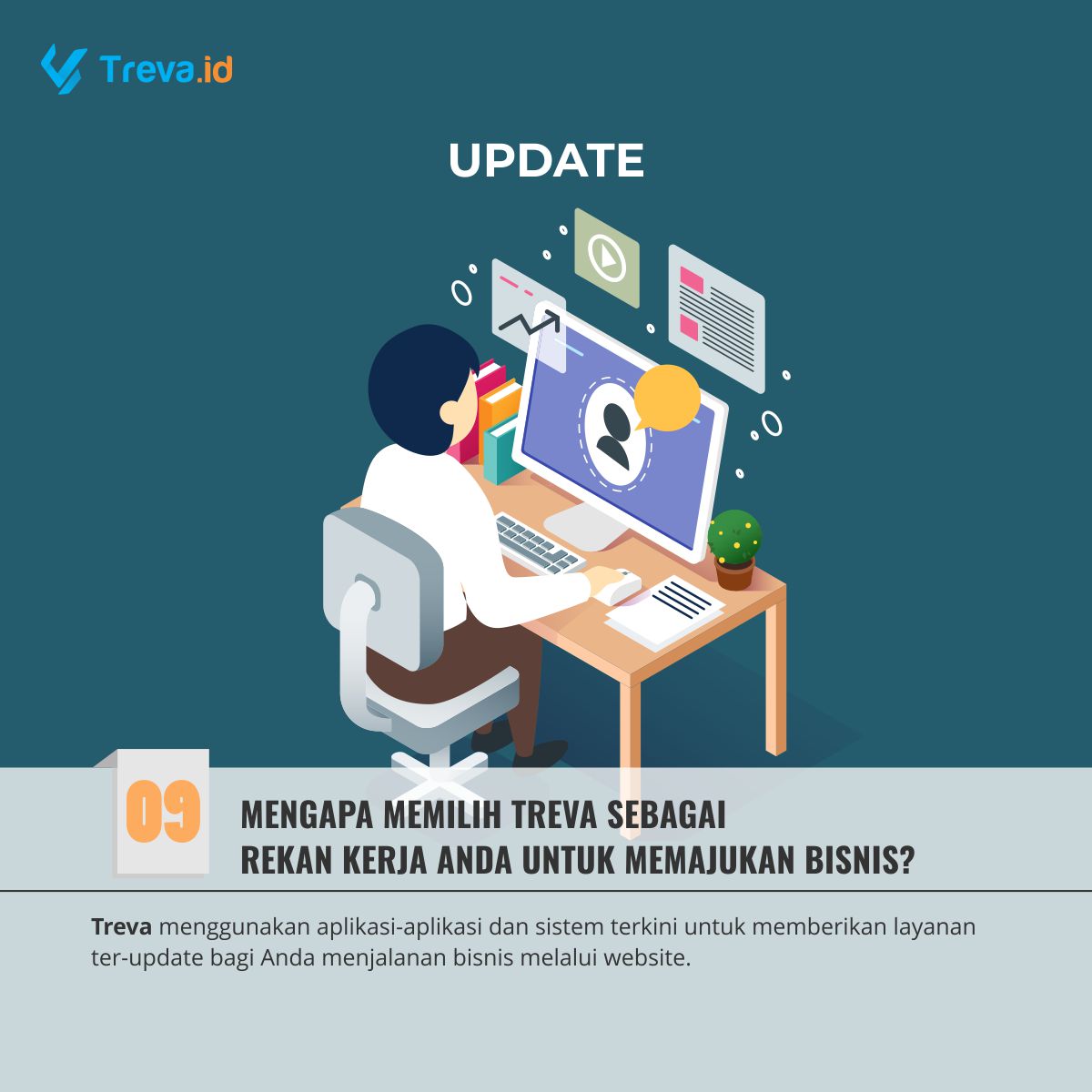 treva_id's tweet photo. Treva understands what businessman needs to run his business easier and more comfortable.

#trevaid #treva #wordpressdeveloper #webdeveloper #apps #youngentrepreneur #pengusahamuda #jogja #Indonesia https://t.co/PIVlDtPXTf