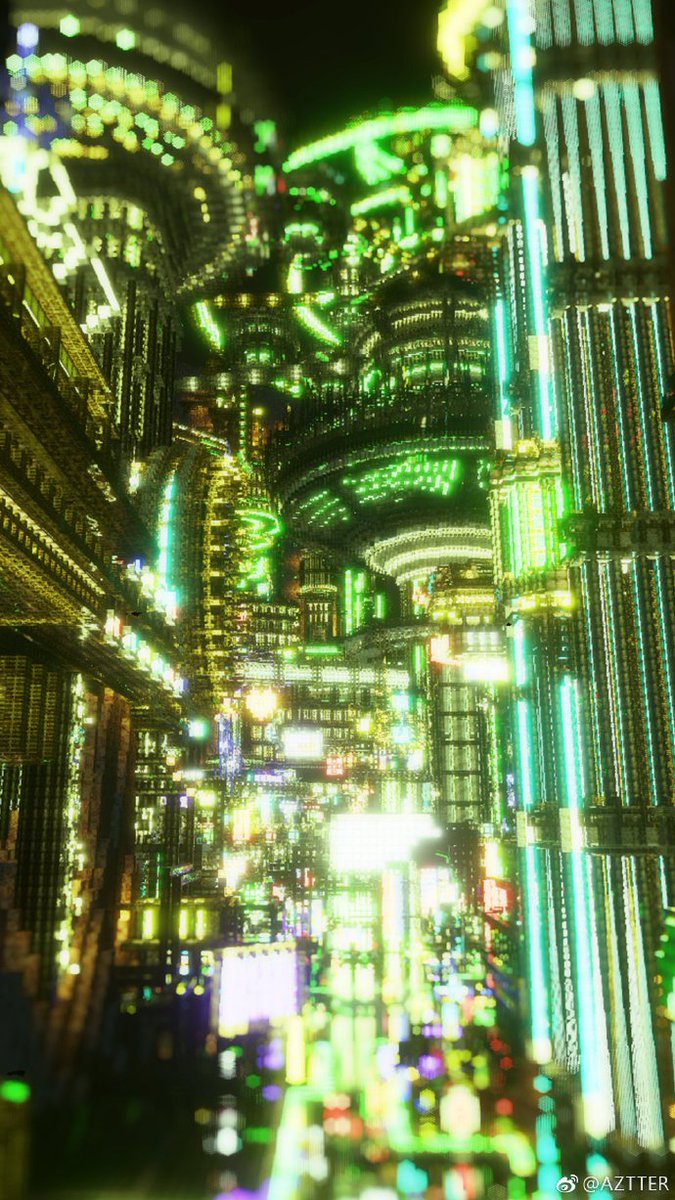 Chinese Minecraft gamer AZTTER built a massive cyberpunk style city in the game and it's absolutely gorgeous. bilibili.com/video/av397158…