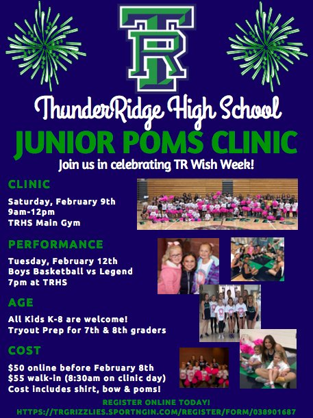 TRGrizzlyPoms's tweet photo. REGISTER TODAY for our annual Junior Poms clinic!!! We can't wait to dance with you!! 😍 Go Grizzlies!

https://t.co/8M3tdyuIIz https://t.co/3HsQhJDtHA