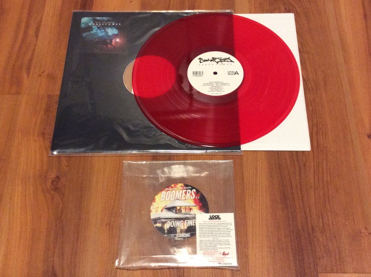HandSoloRecords's tweet photo. Today I received two most excellent records in the mail... a #redhot vinyl 12" of #Horsepower from @SwampThingRaps on @URBNET and a clear lathe-cut 7" from @Shubzilla &amp; @billbeats on @NoirGrime #horrorcore #nerdcore #vinyl #plexiglass #record https://t.co/JAkohK38LG