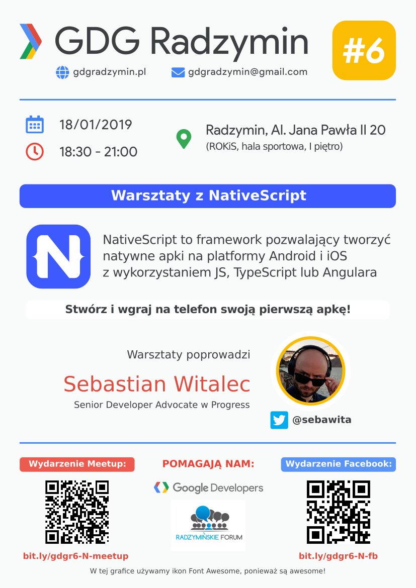 One week to GDG Radzymin #6 - NativeScript workshop with <a href="/sebawita/">Sebastian {W}italec ✊🏽✊🏾✊🏿</a> #nativescript #gdg