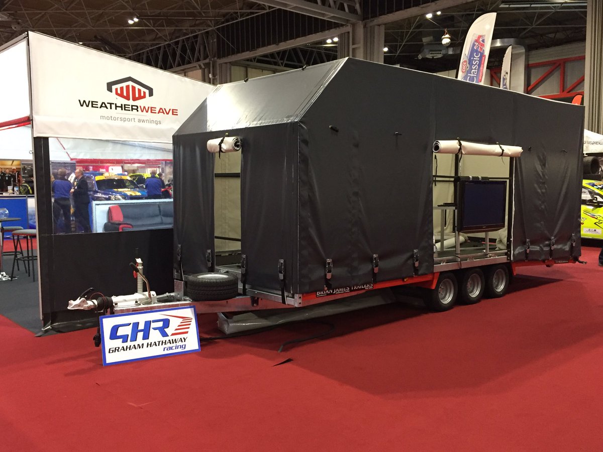 Weatherweave's tweet image. @Autosport_Show 2019 is go. We are in hall 3 next to @RAVENOLUK and @ATLFuelCells. Come and see our new free standing structure and our @brianjamesuk trailer with our frame and cover kit fitted.