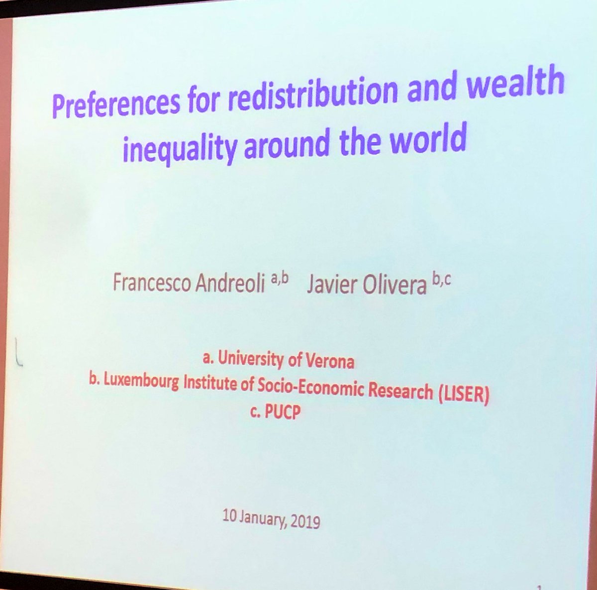 FAndreoli83's tweet photo. @JavierOliveraA @ Winter School #IT14 presenting new evidence that increasing #wealth concentration at the #top1% has a predominant role on rising support for #income #redistribution
Support @FnrLux #PREFERME thankfully acknowledged.
@ESS_Survey @LISERinLUX @UniVerona https://t.co/W8aKWFICgY