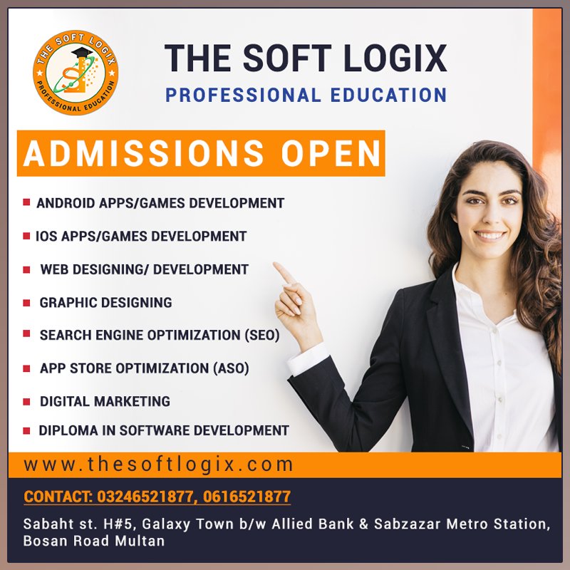 TheSoftlogix's tweet photo. The Soft Logix Professional Educational Institute is Opening Admissions in different IT Fields. 
Admissions Open:
-- #AndroidAppsGamesDevelopment 
-- #IOSAppsGamesDevelopment 
-- #WebDesigningDevelopment 
-- #GraphicDesigning
-- #SearchEngineOptimization #ThesoftLogix https://t.co/Oq3Us0Ni4h