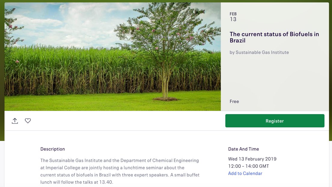 We are organising a very interesting #seminar on #biofuelproduction in #Brazil. If you wish to know more on #biorefineries, #landuse and #resourcemanagement, please register and come along! It is free and lunch is provided 🥪☕️eventbrite.co.uk/e/the-current-… @SGI_London @ImperialChemEng