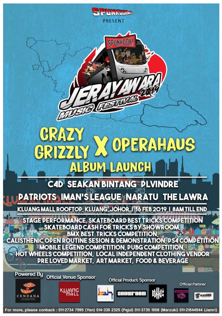 Jerayawara Music Festival, in conjunction of <a href="/crazy_grizzly/">Crazy Grizzly</a> &amp; <a href="/operahausmy/">Operahaus</a> Album Launch we are coming to Kluang, Johor for the very first time together with <a href="/PatriotsMY/">PATRIOTS</a> <a href="/naratukd/">Naratu</a> <a href="/IMANSLEAGUE/">IMAN'S LEAGUE</a> <a href="/c4dmagnum/">C4D</a> <a href="/pengutip_lagu/">Seakan Bintang</a> &amp; <a href="/thelawramy/">The Lawra</a> 

See you around.