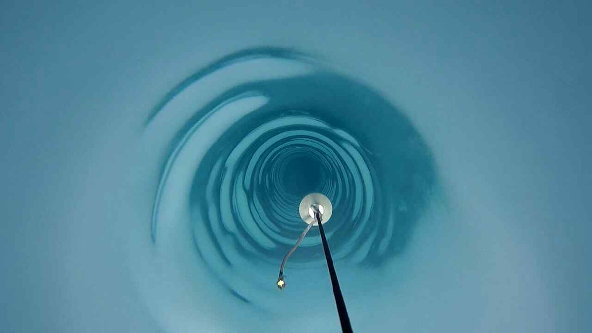 Breaking News! At 05:00 GMT on Tuesday 08/01/18 we became the first team ever to drill through the Rutford Ice Stream at a depth of 2153 m. Instruments are now deployed in the ice and measuring incredibly important data. Here's a picture of the borehole <a href="/BAS_News/">British Antarctic Survey 🐧</a>