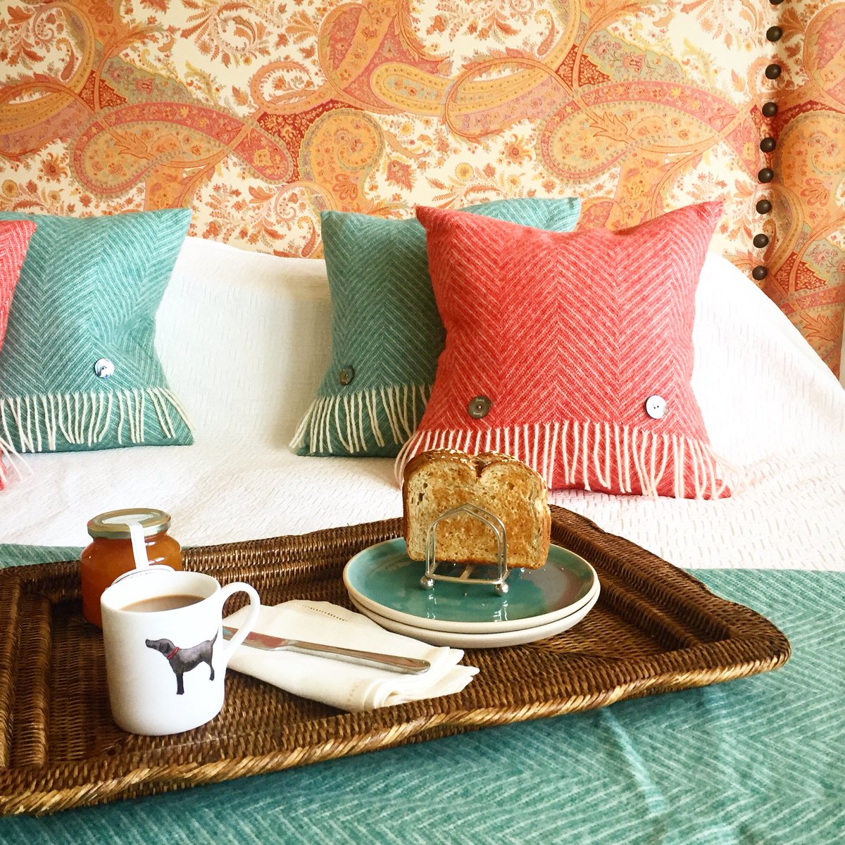 opari_design's tweet image. Good Mornings! 💗 Starts like this. 
Breakfast in bed, coffee, marmalade on toast and a splash of colour to brighten your day. 
All our gorgeous throws and cushions are crafted in UK using the finest wool. 
opari.design/products/alpin…
#interiors #decor #woolthrow #blanket #labrador