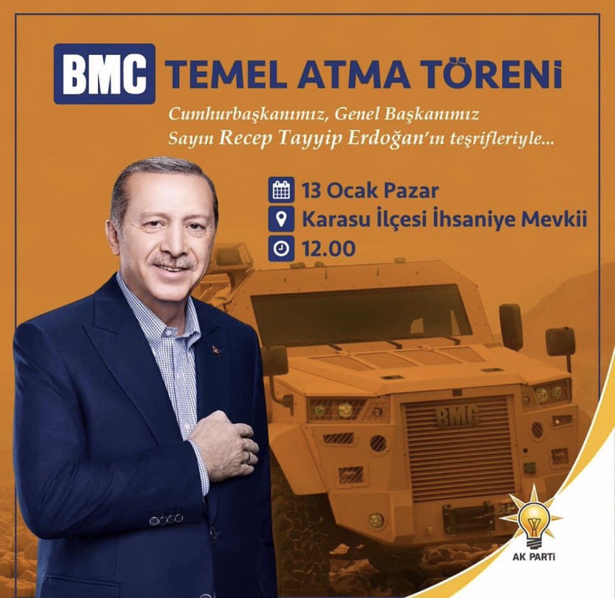 ZeynurOzel's tweet photo. Cumhurbaşkanımız, Sayın Recep Tayyip Erdoğan'ın teşrifleriyle 13 Ocak Pazar günü saat 12:00 de BMC temel atma töreni ardından saat 15:00 de Aday Tanıtım toplantısı yapılacaktır. 

Bu büyük coşkuya ortak olmaya tüm hemşehrilerimiz davetlidir https://t.co/xXUKk1MzQl