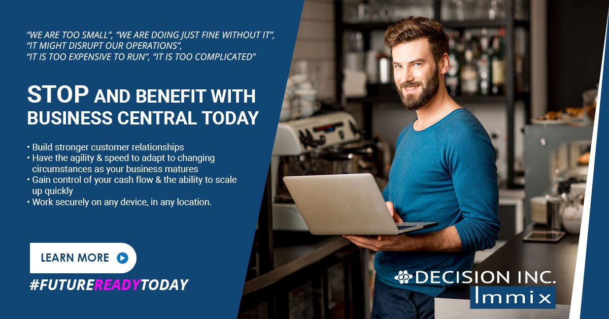 DecisionInc's tweet image. SME owner? What is your greatest barrier to implementing ERP in your business: budget, operational downtime, complexity or lack of expertise? See how an affordable and accessible solution like #BusinessCentral can help: goo.gl/kYV2Xb 
#FutureReadyToday #DiscussWithUs