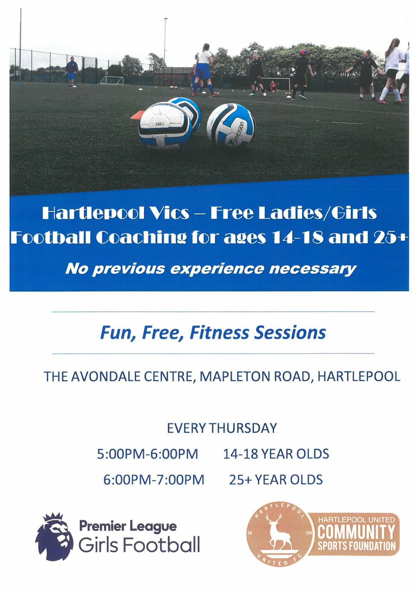 Hartlepool United Community Sports Foundation (@hucsf) on Twitter photo New Year, New You? FREE girls and women’s football sessions. No prior experience or skill needed it’s just fun and a great way to get fit. <a href="/FeelGoodinHpool/">Feel Good in Hpool</a> <a href="/Official_HUFC/">Hartlepool United FC</a> @EMS_Hartlepool <a href="/HighTunstallPE/">High Tunstall PE</a> <a href="/TeamDHC_PE/">Dyke House PE</a> <a href="/NETManorAcademy/">NET Manor Academy</a> <a href="/StHildsPE/">St Hild's PE Dept.</a> <a href="/hartlepoolfe/">Hartlepool College</a> New Year, New You? FREE girls and women’s football sessions. No prior experience or skill needed it’s just fun and a great way to get fit. <a href="/FeelGoodinHpool/">Feel Good in Hpool</a> <a href="/Official_HUFC/">Hartlepool United FC</a> @EMS_Hartlepool <a href="/HighTunstallPE/">High Tunstall PE</a> <a href="/TeamDHC_PE/">Dyke House PE</a> <a href="/NETManorAcademy/">NET Manor Academy</a> <a href="/StHildsPE/">St Hild's PE Dept.</a> <a href="/hartlepoolfe/">Hartlepool College</a>