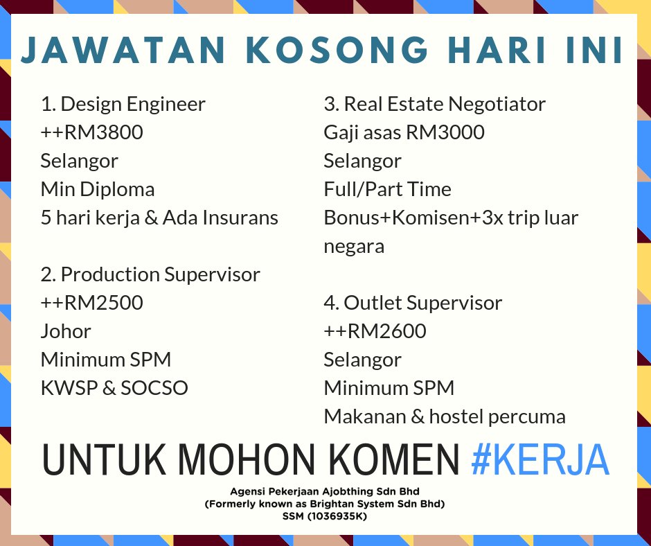 Maukerja Sur Twitter Jawatan Kosong Hari Ini 1 Design Engineer Https T Co Uw2kcxabfx 2 Production Supervisor Https T Co Nksxbfforw 3 Real Estate Negotiator Https T Co 4z3m0yb8ij 4 Outlet Supervisor Https T Co Mqiot5mqag Follow