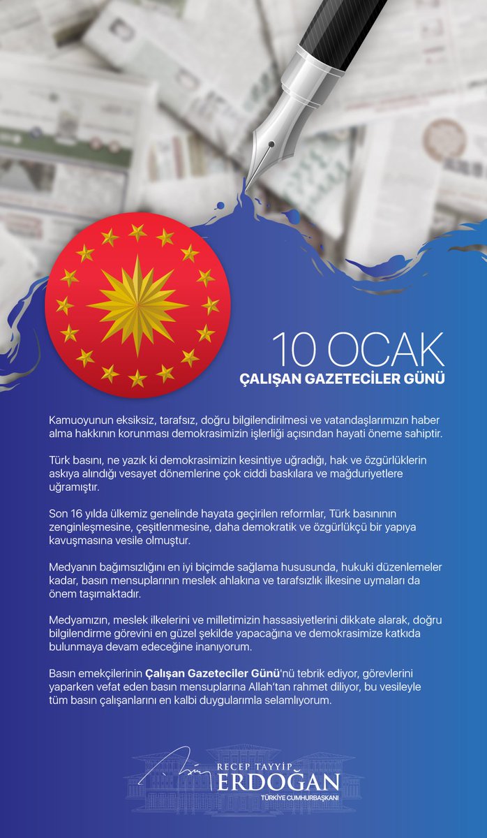 Basın emekçilerinin #10OcakÇalışanGazetecilerGünü'nü tebrik ediyorum.