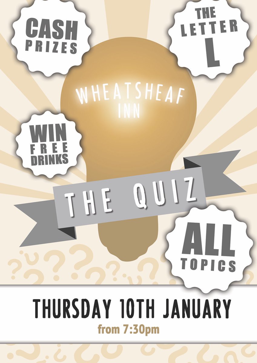wheatsheafinnLC's tweet photo. Time to train that brain. It’s #Quiz day from half 7. We hope to see you there. Blame It On The Loser is 60s music. #Bexhill https://t.co/sLT51SGl7v