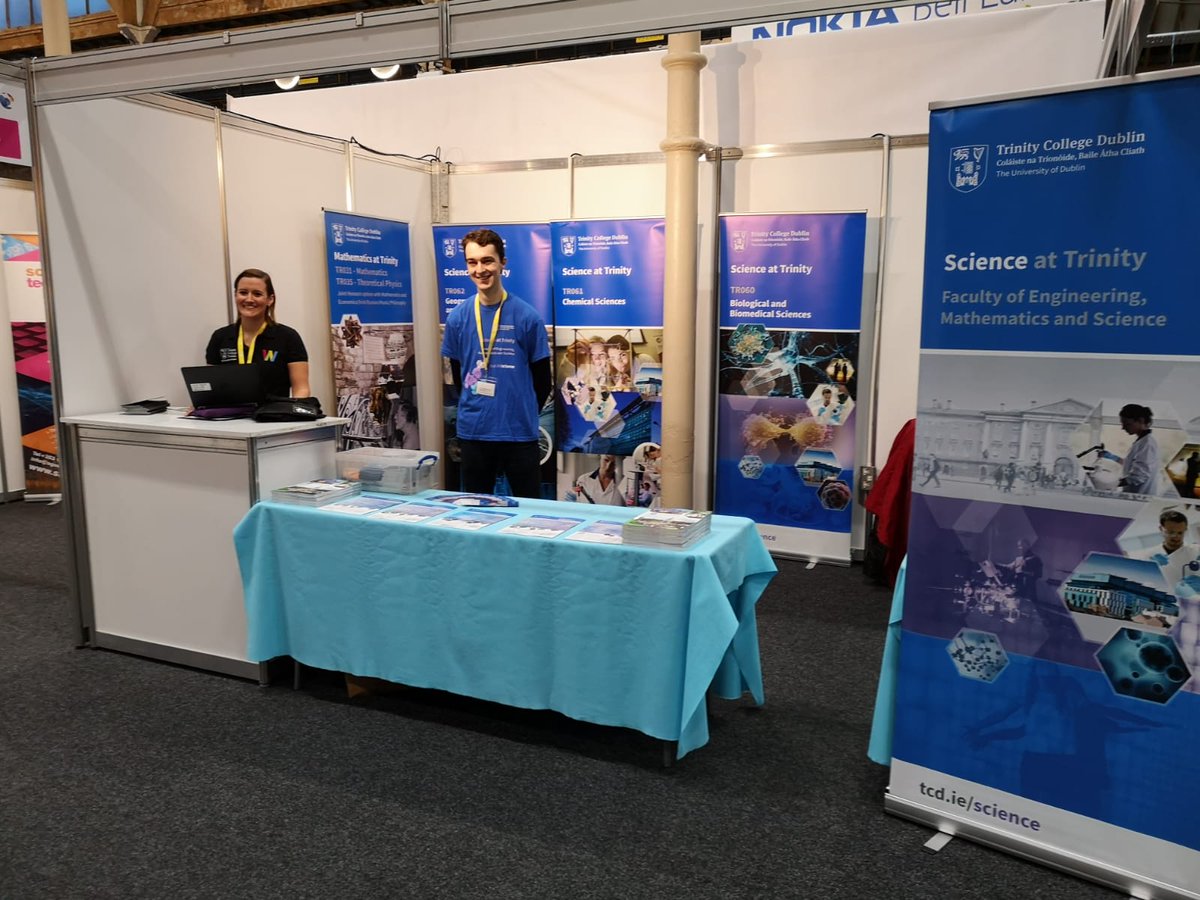 TCD_Science's tweet photo. We are all set for the @BTYSTE today. Drop over and say hello to our staff (and friends). #ThinkTrinity #ItStartsHere @RosieCarroll10 @collieennis @TCD_Chemistry @TCD_physics @TCD_NatSci https://t.co/9EPfmpbtF8