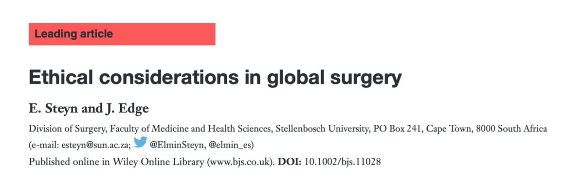 🆕 🌏 #OpenAccess leading article in the BJS Special Issue on #GlobalSurgery: 'Ethical considerations in global surgery' ➡️ Six key principles, seven sins 🔗 onlinelibrary.wiley.com/doi/10.1002/bj… #ethics #surgicalresearch #SoMe4Surgery #medicalethics
