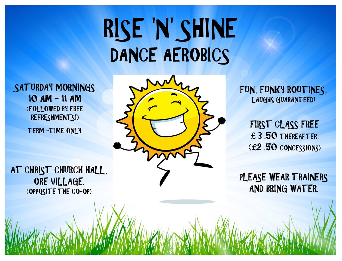 Coming soon.....
☀️ RISE ‘N SHINE ☀️ 
Dance Aerobics 
Starts 19th January
Come &amp; give it a go! Free tea &amp; coffee afterwards #ore #orevillage #hastings