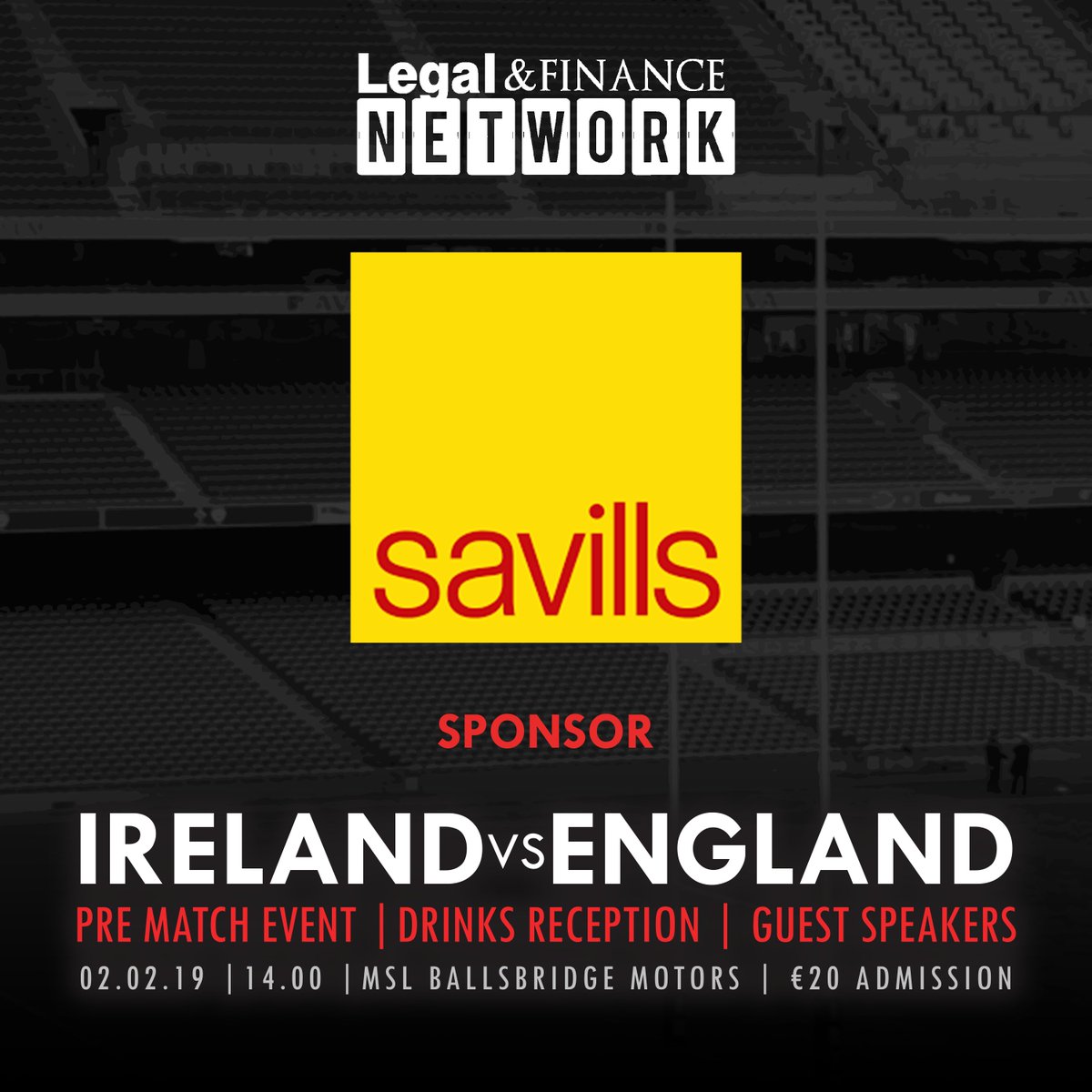 We are delighted to have <a href="/SavillsIreland/">Savills Ireland</a> as a sponsor for our LFN Pre-Match Event 2nd Feb 2019! #IREvENG

Get your tickets today: buff.ly/2SSCdlm