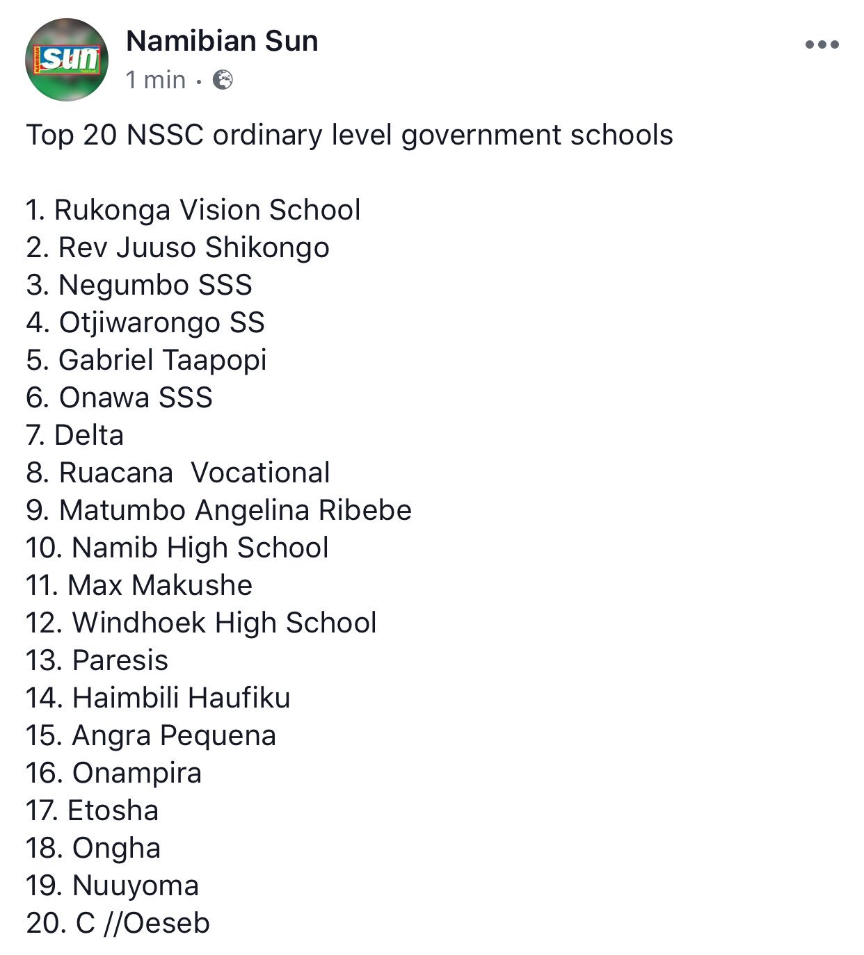Namibian Sun on Twitter "Top government schools in the country…