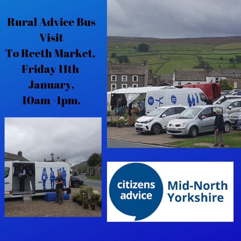 CANorth_Yorks's tweet photo. Our #RuralAdviceBus will be at Reeth Market tomorrow! Please pop to see us for information, advice or just a general chat! #BusOnTour #RuralReach #ThursdayThoughts https://t.co/6IycsF5l6E