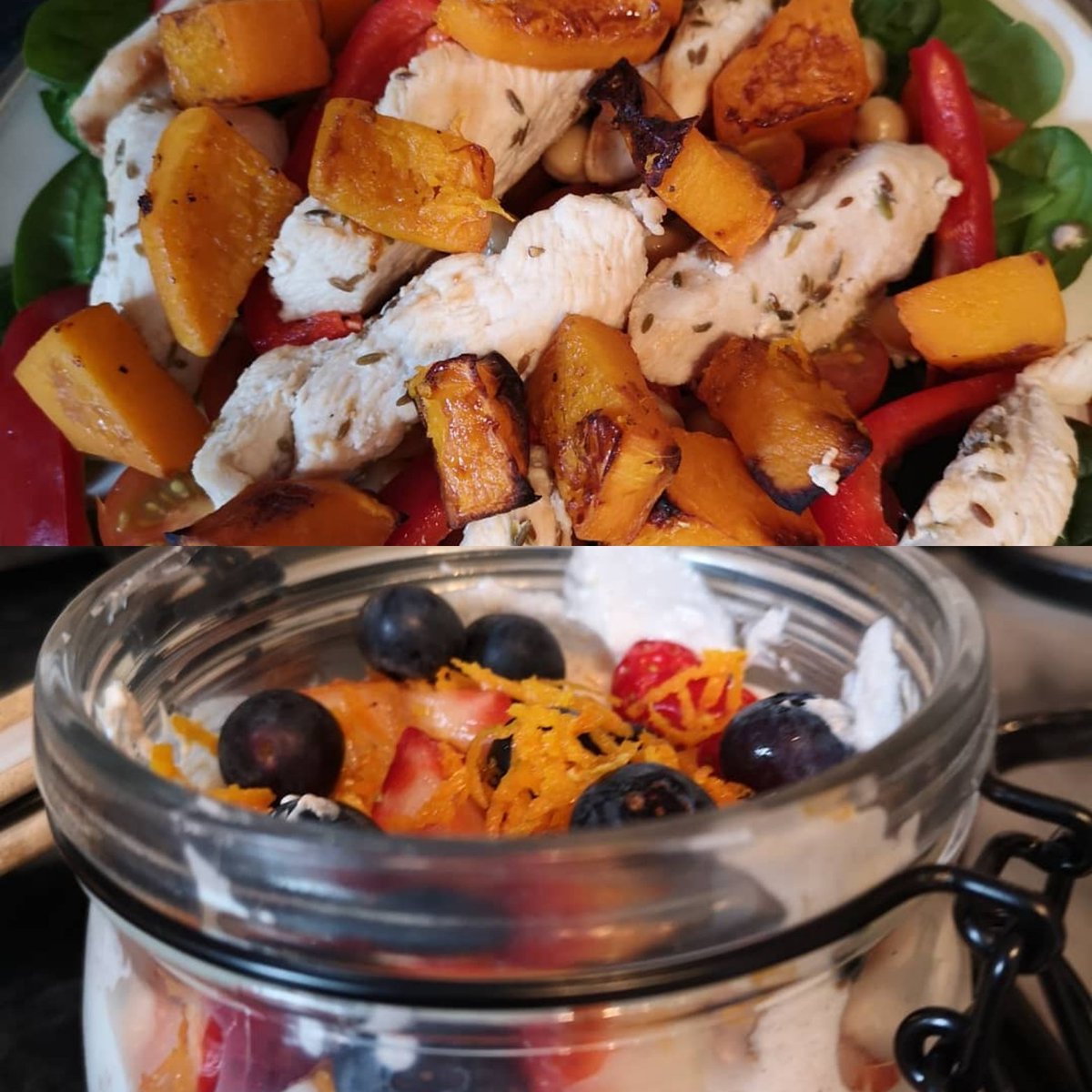 SWAmandaGibbon's tweet photo. @slimmingworld Dinner prepped and ready to go Chicken &amp; roasted squash salad followed by Starwberry cheesecake pot #newrecipes #excited #lovefoodlovefoodoptimising #50years https://t.co/iIz6vrLYkh