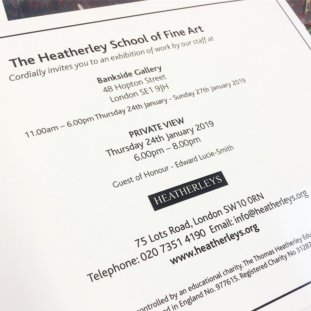 sarahjane_moon's tweet photo. First show of the year! I’ll have work showing in our annual Heatherley’s staff exhibition at the Bankside Gallery. PV Thurs 24th Jan, 6-8pm. Save the date #heatherleysschooloffineart #exhibitioninvite #banksidegallery @HeatherleyArt @banksidegallery https://t.co/skoGUPARAU